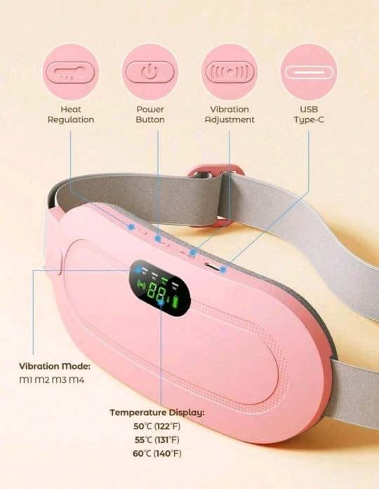 Smart Heat Therapy Belt – 4 Mode Rechargeable Cramp Massager